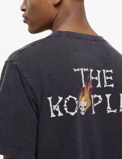 THE KOOPLES Skull On Fire-print Cotton-jersey T-shirt -Baker Klein Shop R04137381 BLA55 ALT04