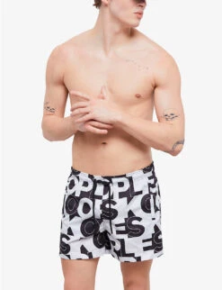THE KOOPLES Elasticated-waist Graphic-print Woven Swim Shorts -Baker Klein Shop R04138181 BLA01 ALT02