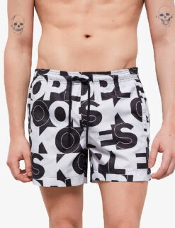 THE KOOPLES Elasticated-waist Graphic-print Woven Swim Shorts -Baker Klein Shop R04138181 BLA01 ALT04