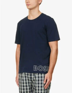 Boss Identity Logo-print Regular-fit Stretch-cotton T-shirt -Baker Klein Shop R04140028 DARKBLUE ALT02
