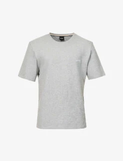 Boss Logo-embroidered Waffle-effect Cotton-blend T-shirt