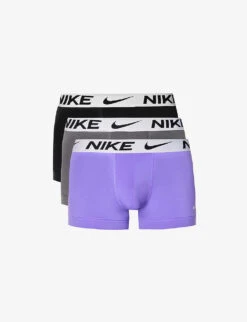 Nike Logo-waistband Pack Of Three Stretch-recycled Polyester Trunks