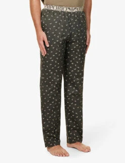 Emporio Armani Branded-waistband Logo-print Cotton-poplin Pyjama Bottoms -Baker Klein Shop R04142171 EARTHSANDEAGLES ALT02