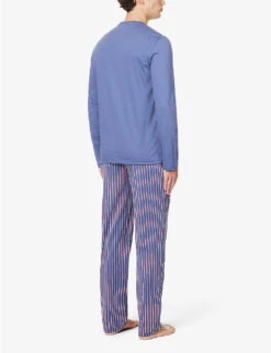 Emporio Armani Logo-embroidered Cotton Pyjamas -Baker Klein Shop R04142173 VERTICALSTRIPDENIM ALT03