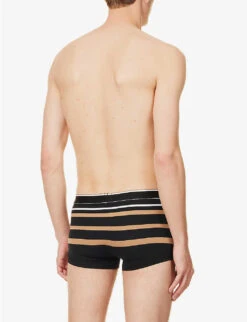 Boss Logo-waistband Stripe Regular-fit Stretch-cotton Trunks -Baker Klein Shop R04142409 BLACK ALT02