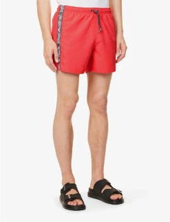 Emporio Armani Logo-embossed Elasticated-waist Swim Shorts -Baker Klein Shop R04142635 CORALLOCORAL ALT02