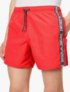 Emporio Armani Logo-embossed Elasticated-waist Swim Shorts -Baker Klein Shop R04142635 CORALLOCORAL ALT04