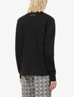 Marine Serre Moon-embroidered Long-sleeved Regular-fit Cotton-jersey T-shirt -Baker Klein Shop R04143627 BLACK ALT03