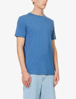 7 For All Mankind Brand-patch Regular-fit Cotton-jersey T-shirt -Baker Klein Shop R04145127 MIDBLUE ALT02