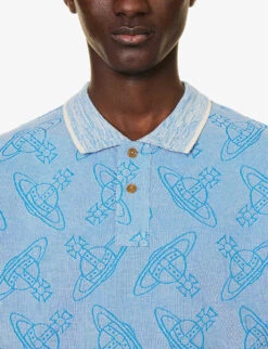 Vivienne Westwood Orb-print Split-side Organic-cotton Polo Shirt 11 Vivienne Westwood Orb-print Split-side Organic-cotton Polo Shirt -Baker Klein Shop R04147884 CREAMBLUE ALT04