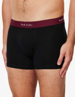 PAUL SMITH Pack Of Three Logo-waistband Organic Stretch-cotton Trunks -Baker Klein Shop R04148418 BLACKS ALT03