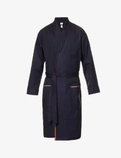 PAUL SMITH Stripe-trim Belted Cotton Robe