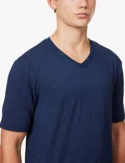 HANRO V-neck Regular-fit Stretch-jersey T-shirt -Baker Klein Shop R04150228 DEEPNAVY ALT04