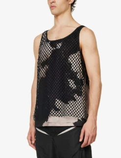 Technical Printed Mesh-overlay Relaxed-fit Stretch-woven Top -Baker Klein Shop R04152316 BURNPRINT ALT02