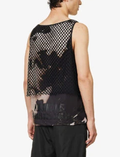 Technical Printed Mesh-overlay Relaxed-fit Stretch-woven Top -Baker Klein Shop R04152316 BURNPRINT ALT03