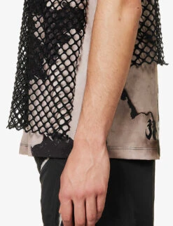 Technical Printed Mesh-overlay Relaxed-fit Stretch-woven Top -Baker Klein Shop R04152316 BURNPRINT ALT04