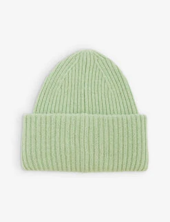 Acne Studios Pansy Logo-patch Wool-knit Beanie Hat -Baker Klein Shop R04155369 SPRINGGREEN ALT02