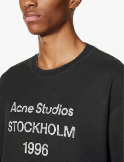 Acne Studios Exford U 1996 Brand-print Cotton And Hemp-blend T-shirt -Baker Klein Shop R04158764 FADEDBLACK ALT04