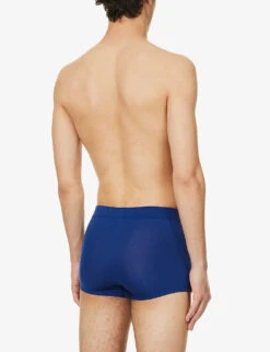 HANRO Logo-patch Stretch-woven Boxer Briefs -Baker Klein Shop R04160665 SPACEBLUE ALT02