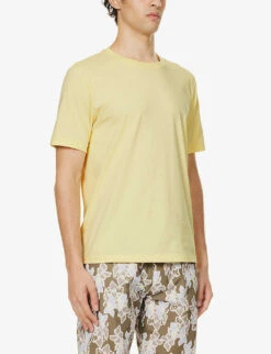 HANRO Crewneck Regular-fit Cotton-jersey T-shirt -Baker Klein Shop R04160671 PASTELYELLOW ALT02