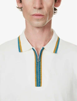 Regular-fit Strip-trim Stretch-organic Cotton Polo Shirt -Baker Klein Shop R04161309 OFFWHITE ALT04
