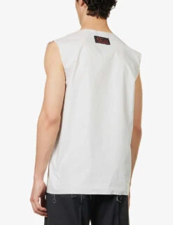 Raf Simons Abstract-print Raw-hem Sleeveless Cotton T-shirt -Baker Klein Shop R04163723 PEARL ALT03