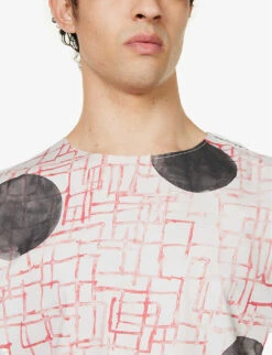 Raf Simons Abstract-print Raw-hem Sleeveless Cotton T-shirt -Baker Klein Shop R04163723 PEARL ALT04