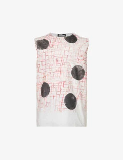 Raf Simons Abstract-print Raw-hem Sleeveless Cotton T-shirt