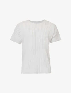 Pleated Dropped-shoulder Knitted T-shirt