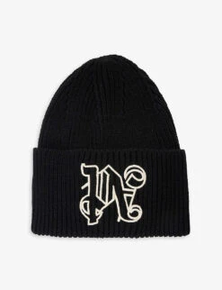 Palm Angels Monogram-embroidered Wool-blend Beanie