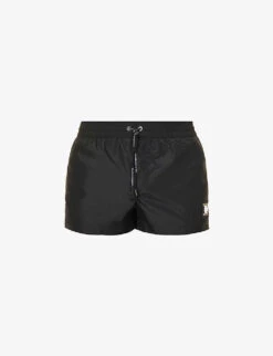 Dolce & Gabbana Logo-plaque Cotton And Silk-blend Swim Shorts