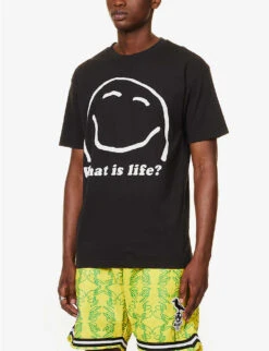 MARKET What Is Life Graphic-print Cotton-jersey T-shirt -Baker Klein Shop R04168901 WASHEDBLACK ALT02