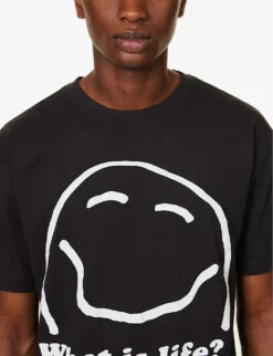 MARKET What Is Life Graphic-print Cotton-jersey T-shirt -Baker Klein Shop R04168901 WASHEDBLACK ALT04