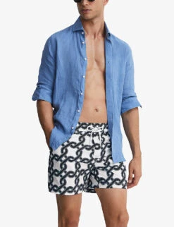 Reiss Chain Graphic-print Regular-fit Recycled-polyester Swim Shorts -Baker Klein Shop R04169170 WHITENAVY ALT02