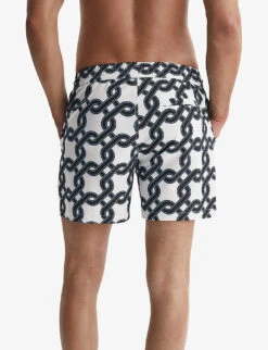 Reiss Chain Graphic-print Regular-fit Recycled-polyester Swim Shorts -Baker Klein Shop R04169170 WHITENAVY ALT03
