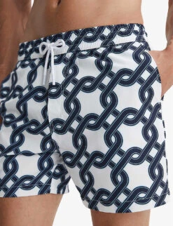 Reiss Chain Graphic-print Regular-fit Recycled-polyester Swim Shorts -Baker Klein Shop R04169170 WHITENAVY ALT04