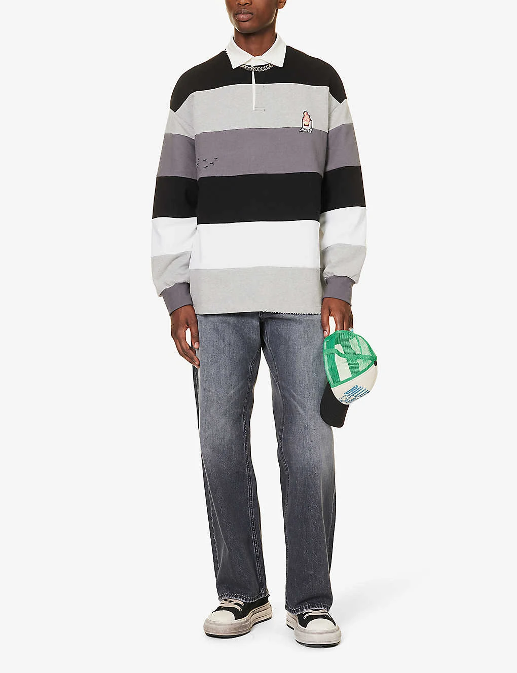 Striped Distressed Regular-fit Cotton-jersey Polo Shirt 4 Striped Distressed Regular-fit Cotton-jersey Polo Shirt - Image 2