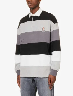 Striped Distressed Regular-fit Cotton-jersey Polo Shirt 9 Striped Distressed Regular-fit Cotton-jersey Polo Shirt -Baker Klein Shop R04173419 BLACK ALT02