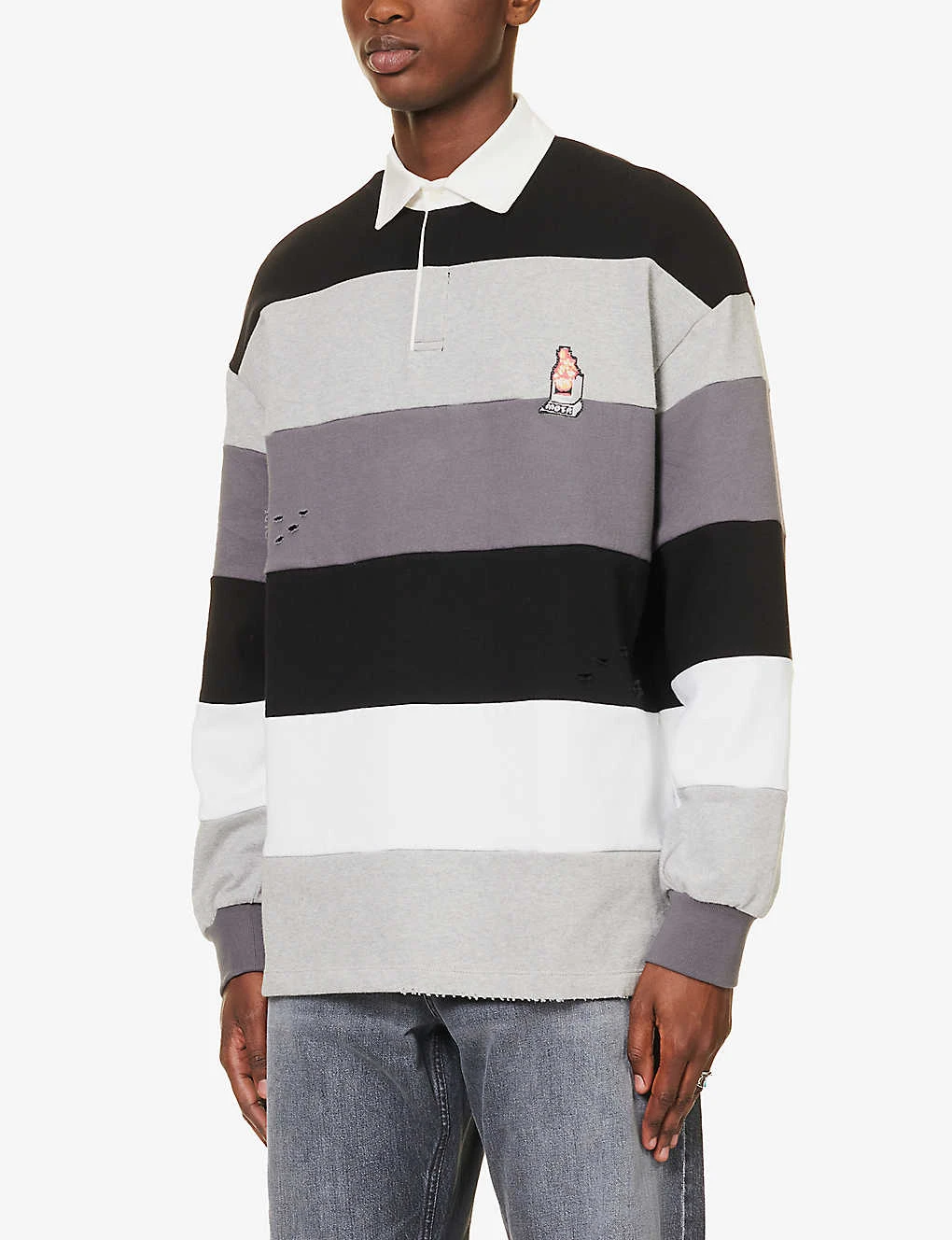 Striped Distressed Regular-fit Cotton-jersey Polo Shirt 5 Striped Distressed Regular-fit Cotton-jersey Polo Shirt - Image 3