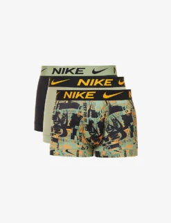 Nike Pack Of Three Logo-waistband Stretch Recycled-polyester Trunks
