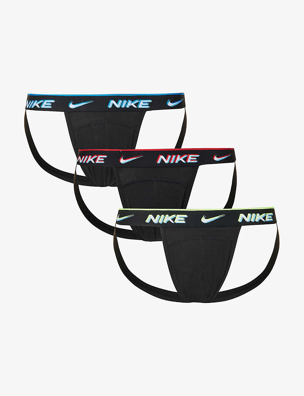 Nike Pack Of Three Logo-waistband Stretch-cotton Jockstraps 3 Nike Pack Of Three Logo-waistband Stretch-cotton Jockstraps