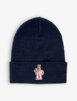 Logo-patch Ribbed Wool Beanie Hat