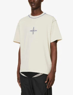 Stone Island Compass Brand-embroidered Cotton-jersey T-shirt -Baker Klein Shop R04188784 PLASTER ALT02