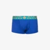 Versace Logo-waistband Low-rise Stretch-cotton Trunks -Baker Klein Shop R04188841 BRIGHTBLUEDARKTEAL M