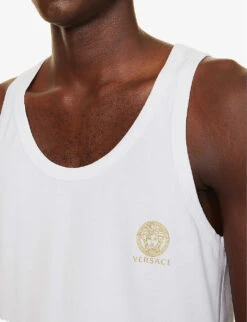 Versace Medusa Logo-print Stretch-cotton Top -Baker Klein Shop R04188858 OPTICALWHITE ALT03