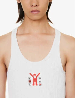 Brand-patch Ribbed Woven-blend-knit Top -Baker Klein Shop R04190824 WHITE ALT04