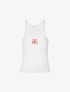 Brand-patch Ribbed Woven-blend-knit Top