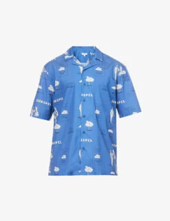 Sunspel Graphic-print Regular-fit Cotton-poplin Shirt