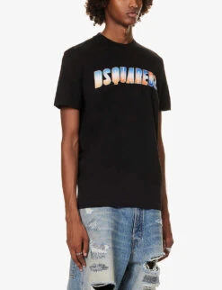 DSQUARED2 Logo-print Crewneck Cotton-jersey T-shirt -Baker Klein Shop R04196721 BLACK ALT02