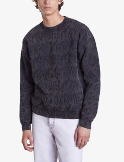 THE KOOPLES Graphic-print Ribbed-trim Cotton Sweatshirt -Baker Klein Shop R04197351 BLACKWASHED ALT02